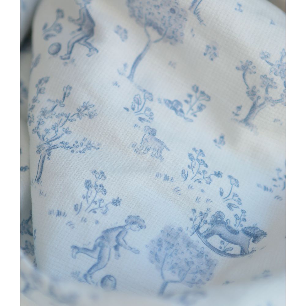 Maria - Tissu coton texturé version toile de jouy bleu