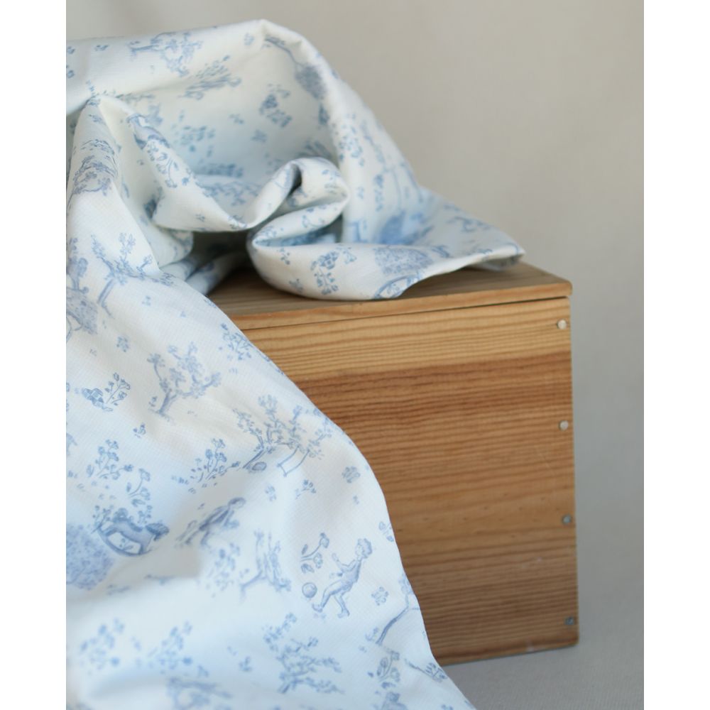 Maria - Tissu coton texturé version toile de jouy bleu