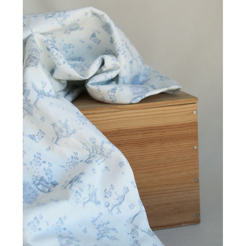 Maria - Tissu coton texturé version toile de jouy bleu