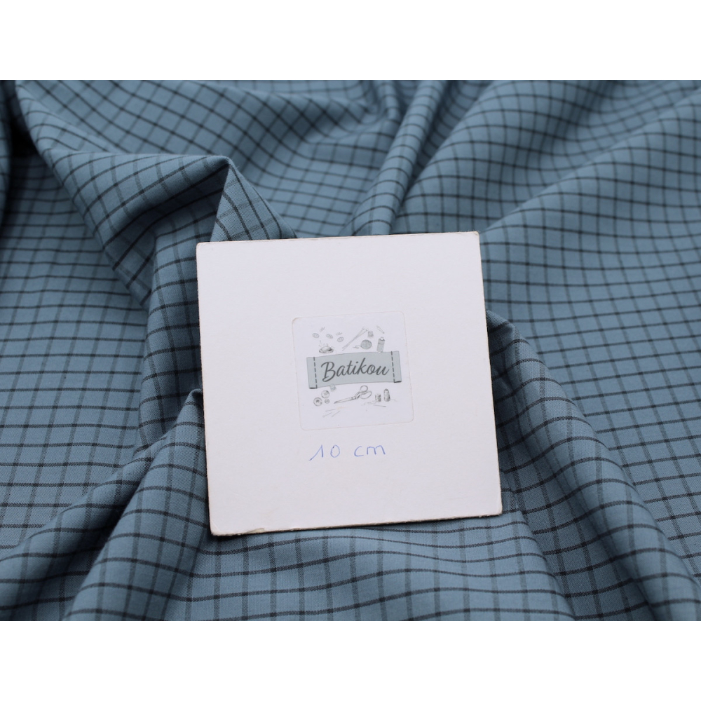 Popeline de coton tissé carreaux bleu jean chiné