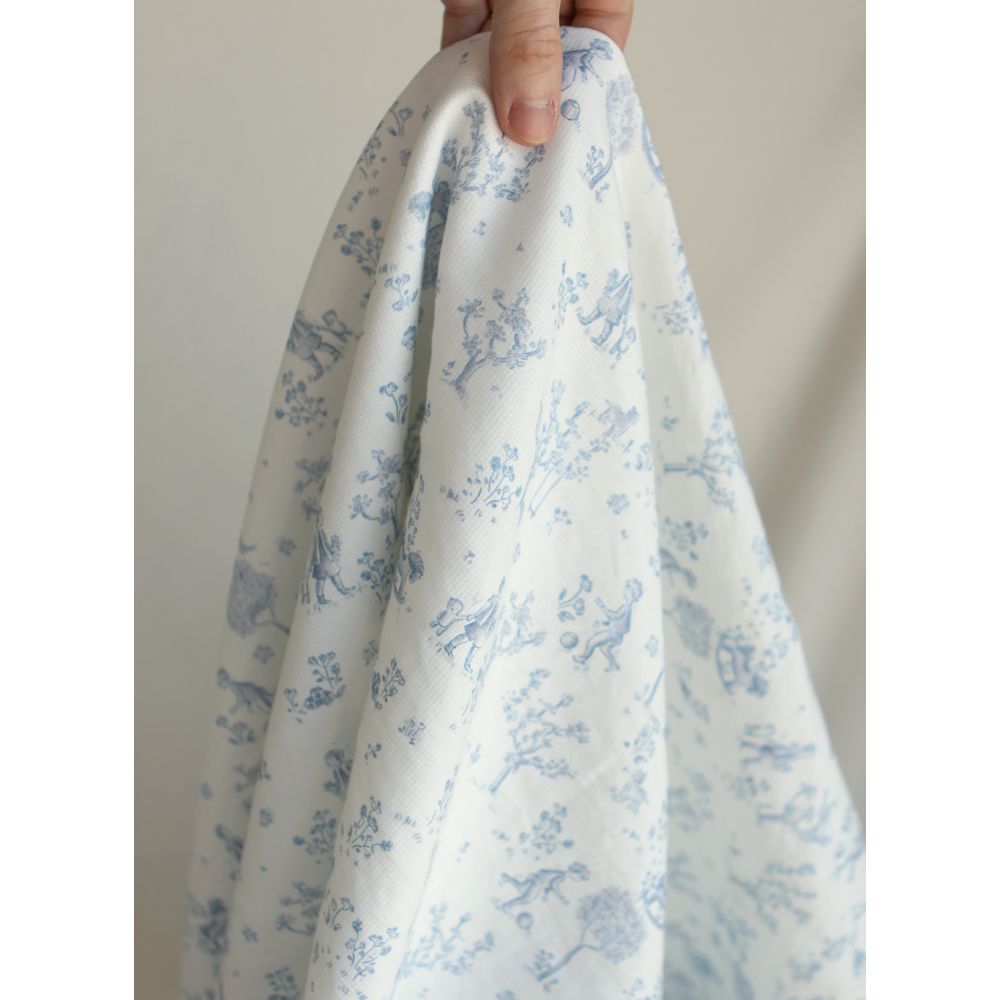 Maria - Tissu coton texturé version toile de jouy bleu