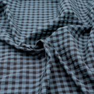 Seersucker / Coton gaufré vichy bleu jean noir