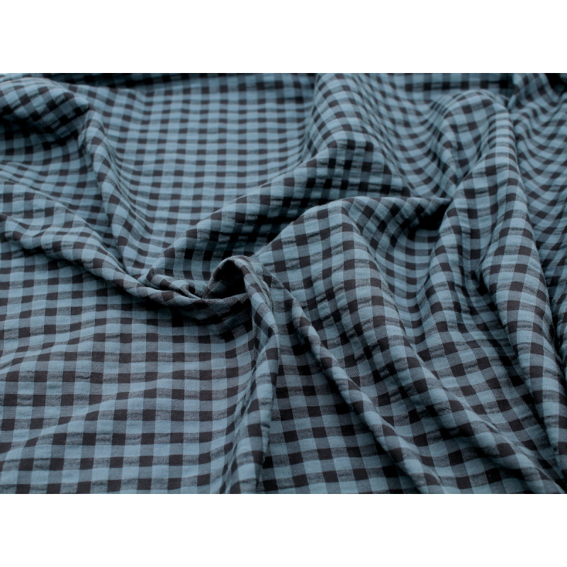 Seersucker / Coton gaufré vichy bleu jean noir