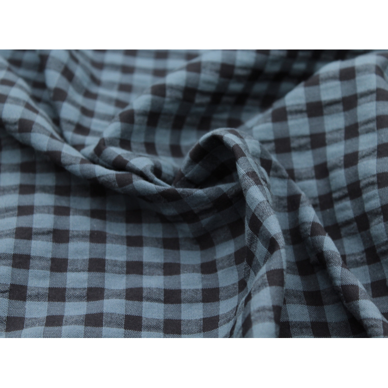 Seersucker / Coton gaufré vichy bleu jean noir