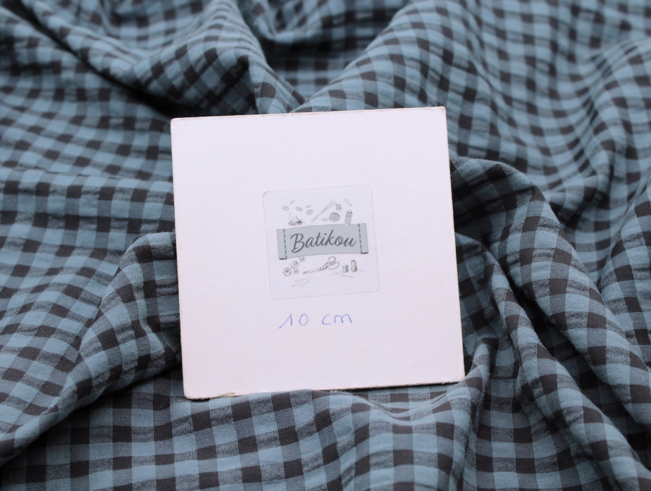 Seersucker / Coton gaufré vichy bleu jean noir