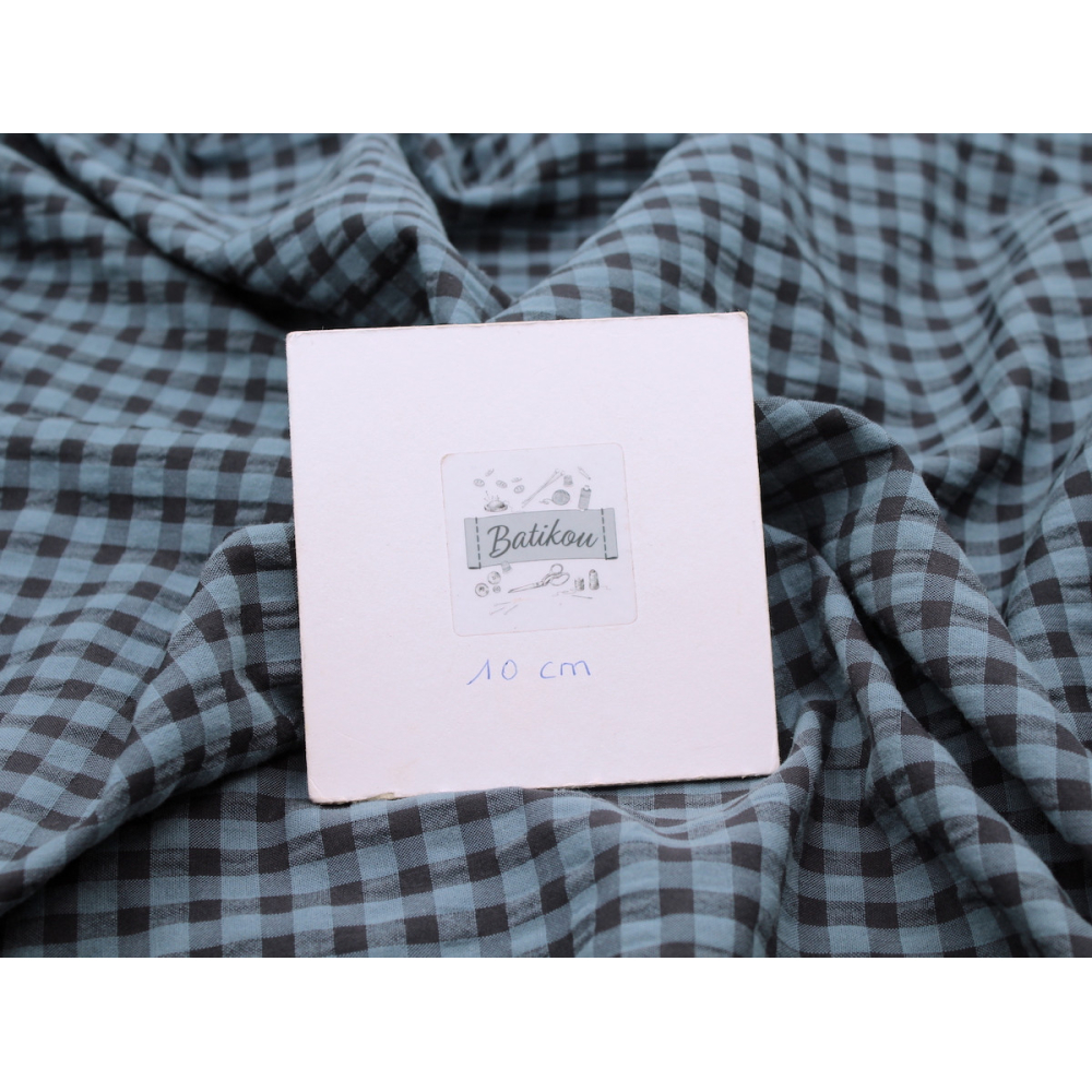 Seersucker / Coton gaufré vichy bleu jean noir