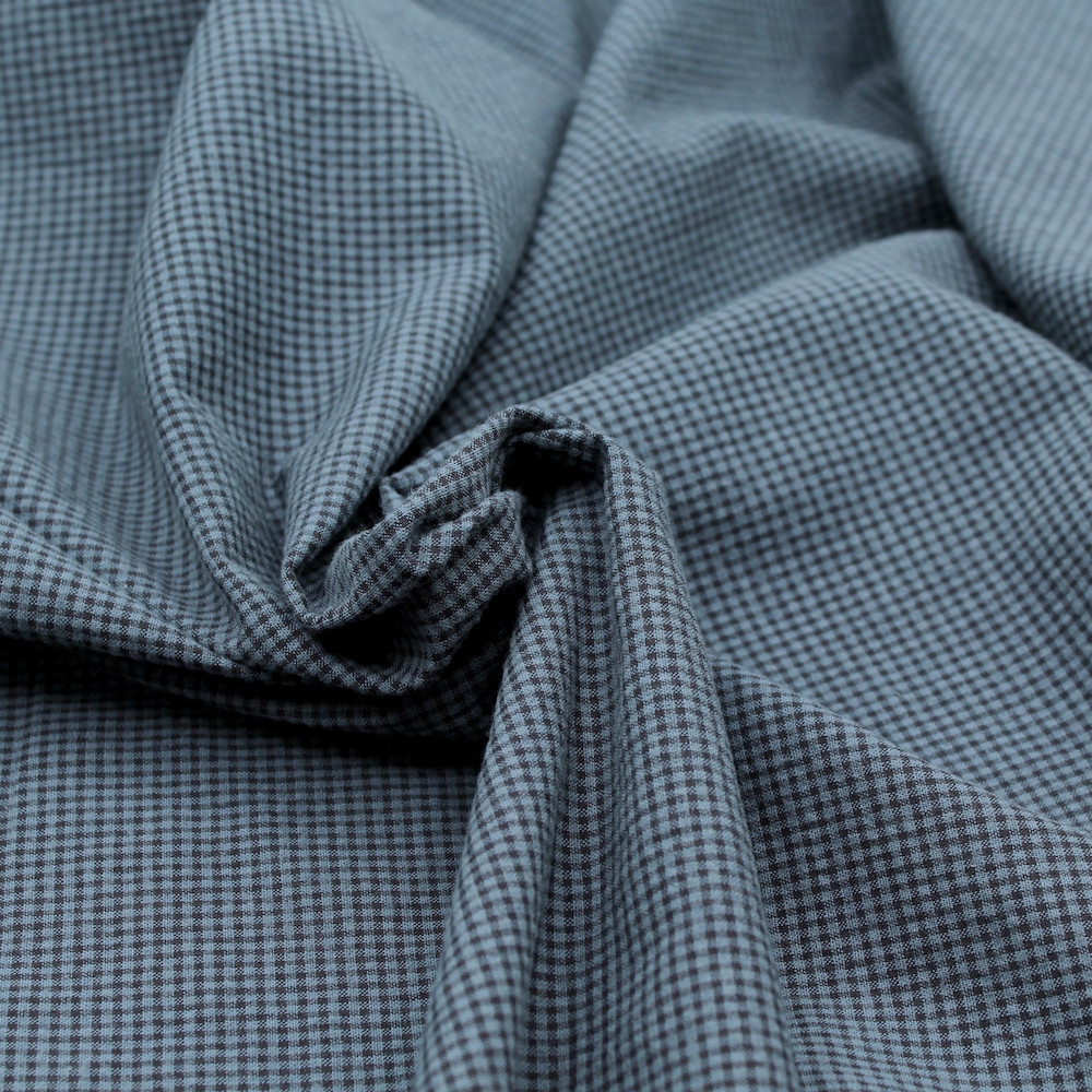 Seersucker / Coton gaufré vichy bleu jean