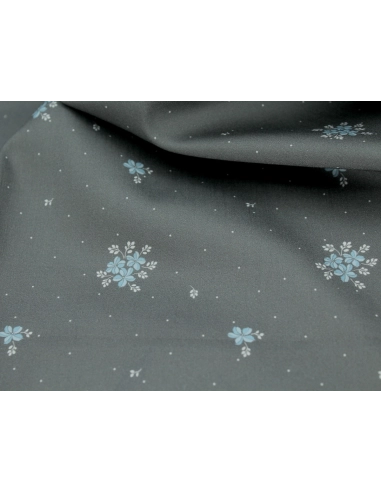 Coton satiné motif Beth exclusif Batikou fond pois gris étain x1m