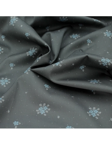 Coton satiné motif Beth exclusif Batikou fond pois gris étain x1m