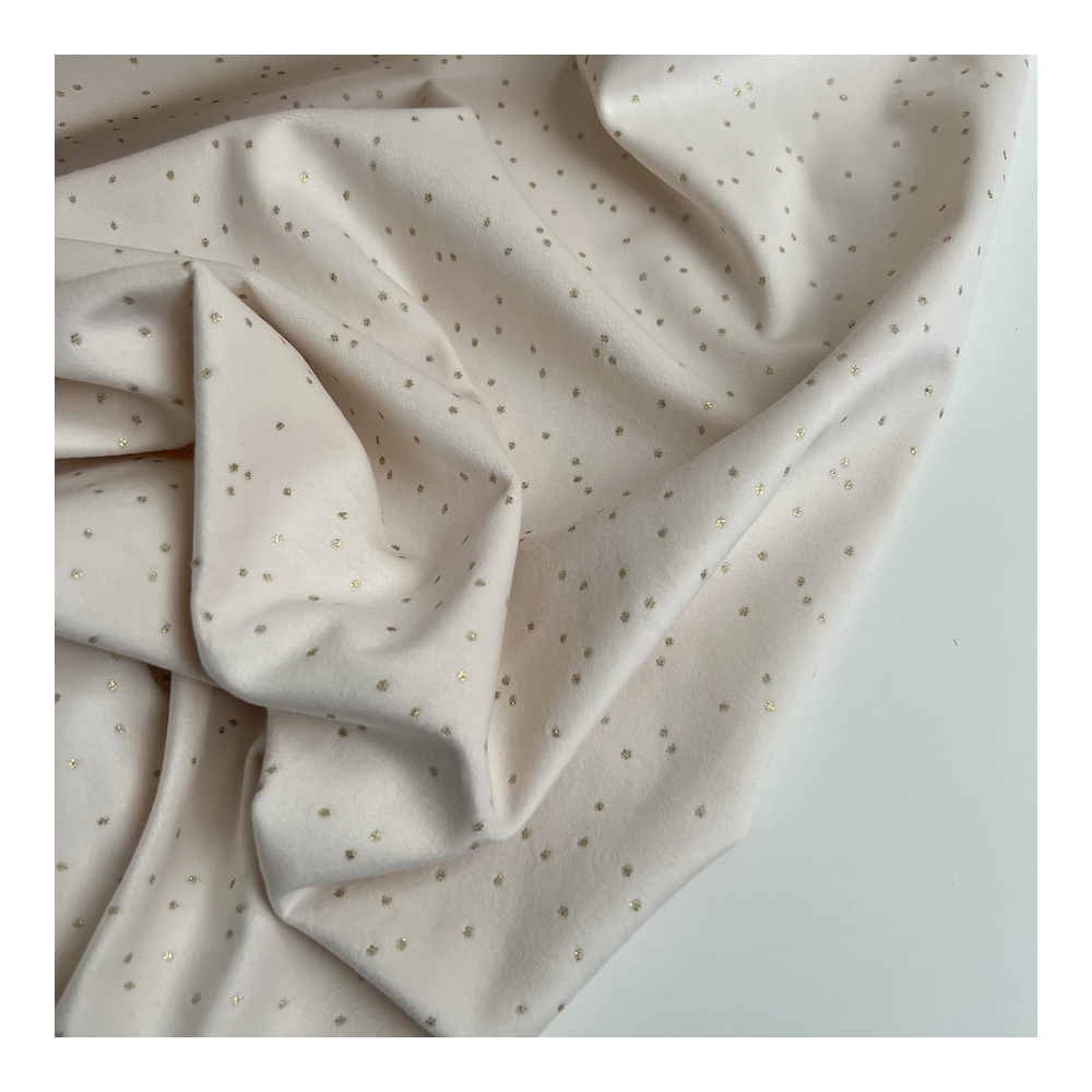 Line - Velours ras fluide coloris crème nuée de pois dorés Batikou - 1