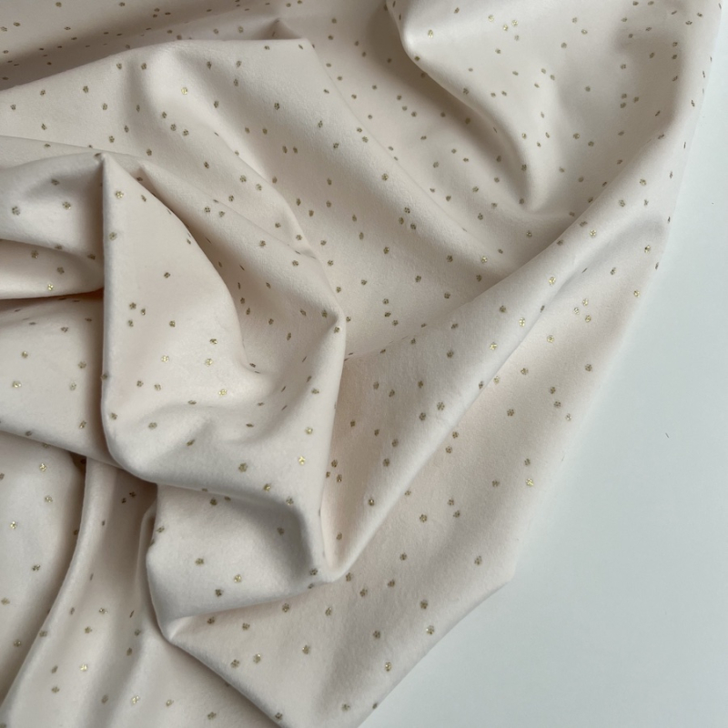 Line - Velours ras fluide coloris crème nuée de pois dorés Batikou - 1