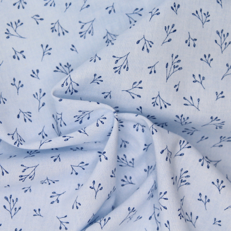 Chambray coton bleu à motifs