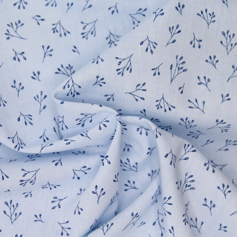 Chambray coton bleu à motifs