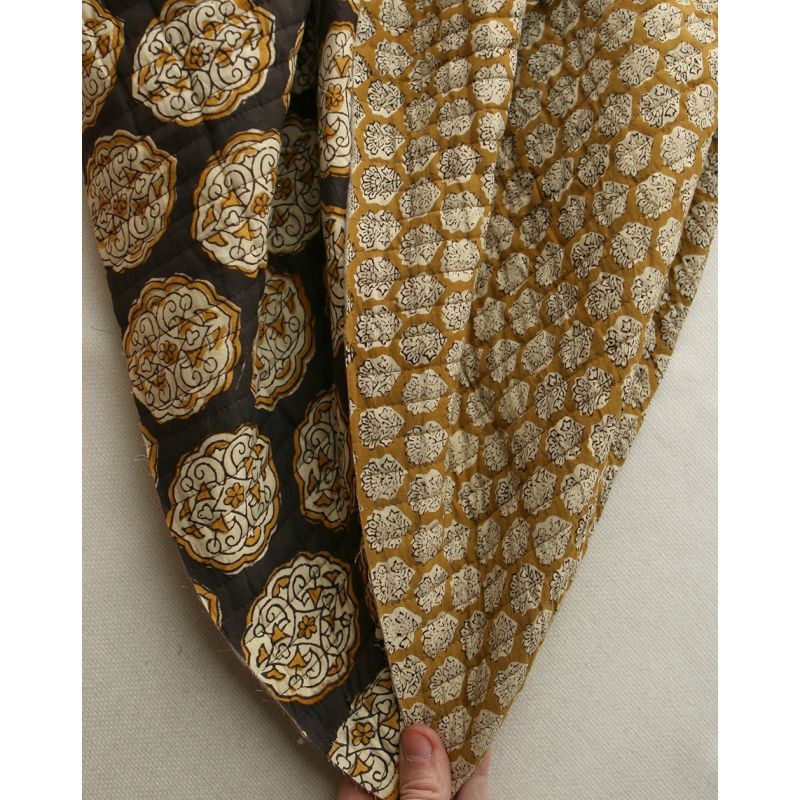 copy of Nisha & rayures - Tissu indien matelassé double face coton hand block teal largeur 100cm