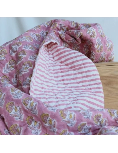 Ishara - Tissu indien matelassé double face coton hand block largeur 100cm