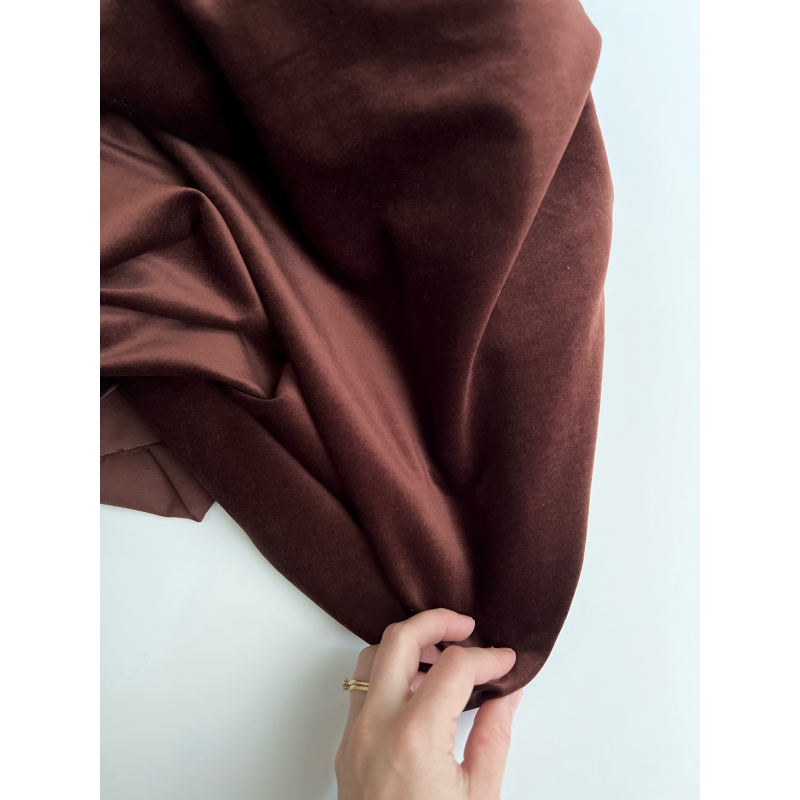 Velours ras coton organique coloris chocolat Tissus issus de l'agriculture biologique  - 2