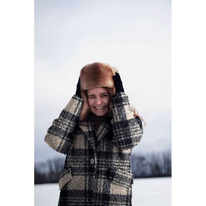 Teddy / moumoute bouclé motif gros quadrillage tartan anthracite