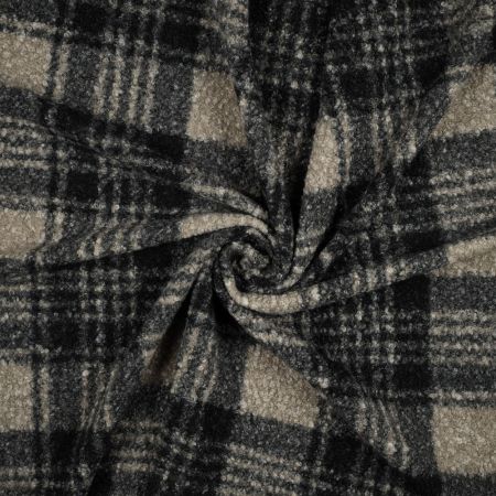 Teddy / moumoute bouclé motif gros quadrillage tartan anthracite