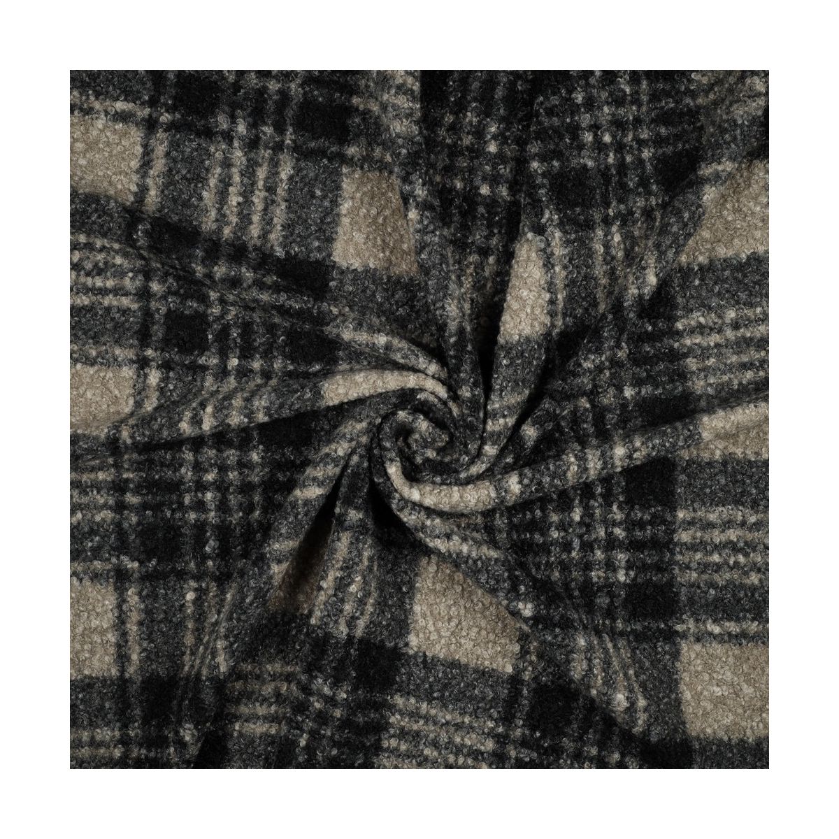 Teddy / moumoute bouclé motif gros quadrillage tartan anthracite