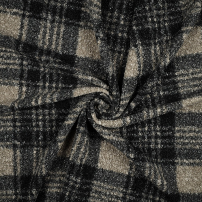 Teddy / moumoute bouclé motif gros quadrillage tartan anthracite