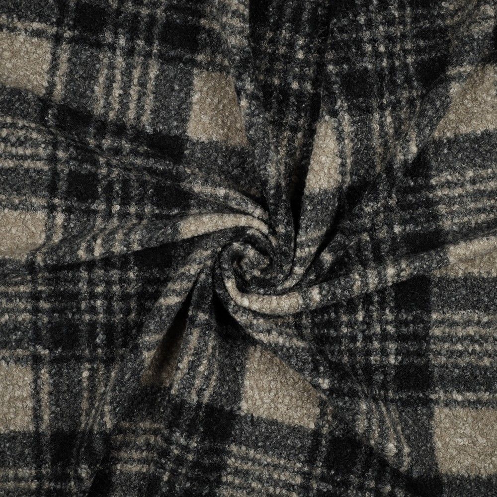 Teddy / moumoute bouclé motif gros quadrillage tartan anthracite