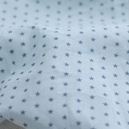 Frou-frou / Batiste de coton imprimé petites étoiles bleu gris