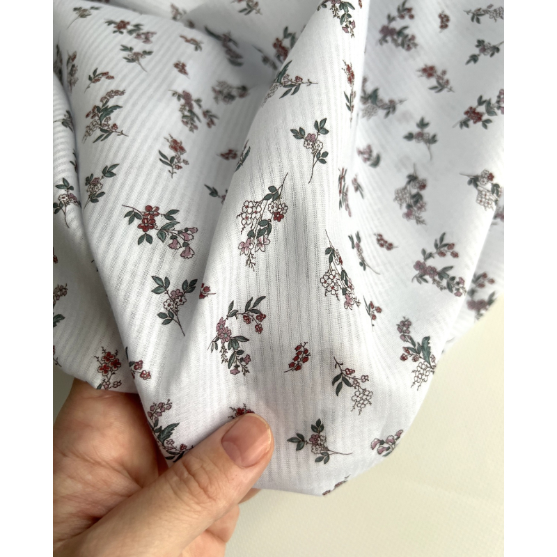 Voile de coton organique imprimé fleuri fond blanc Tissus issus de l'agriculture biologique  - 2