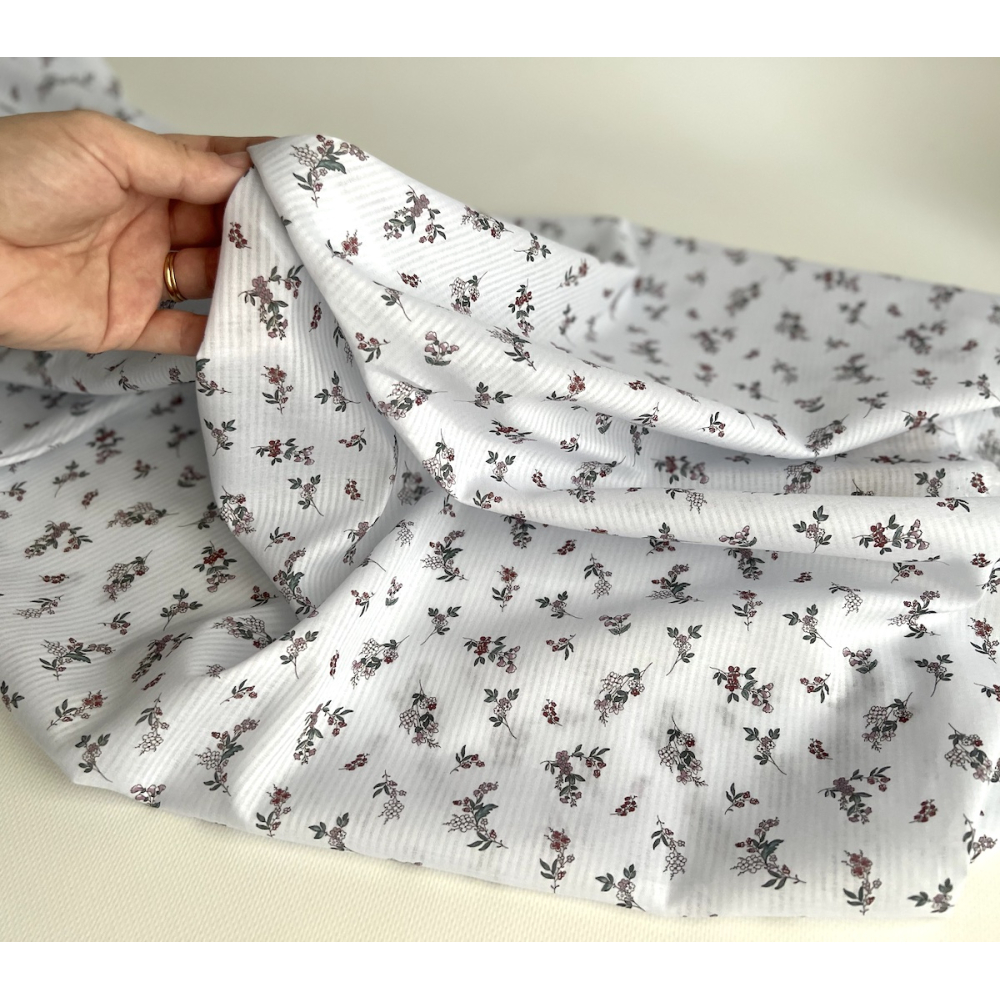 Voile de coton organique imprimé fleuri fond blanc Tissus issus de l'agriculture biologique  - 3