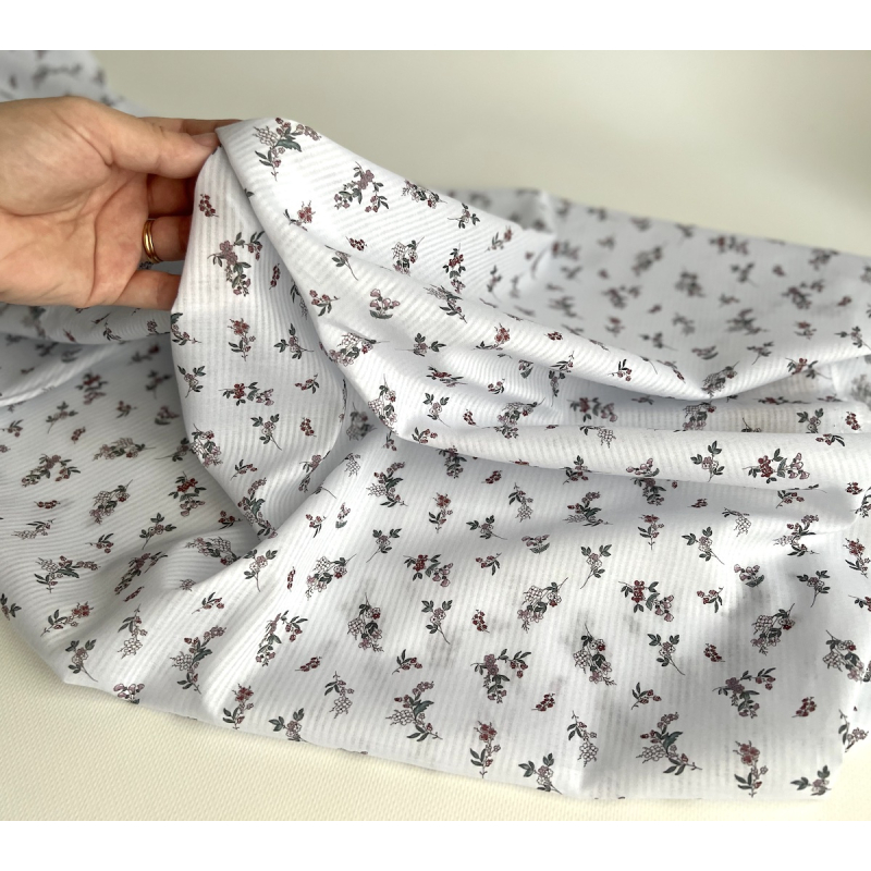 Voile de coton organique imprimé fleuri fond blanc Tissus issus de l'agriculture biologique  - 3