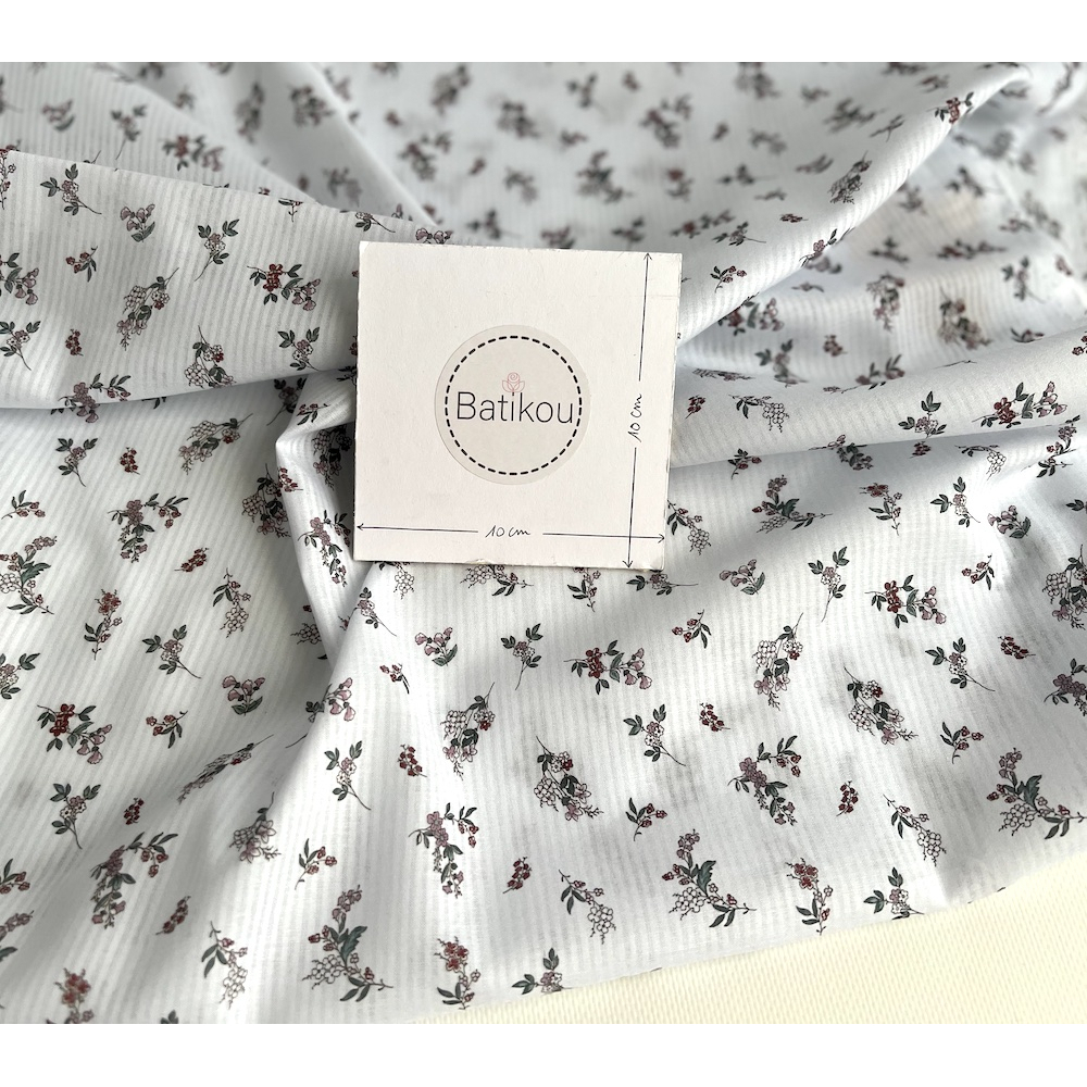 Voile de coton organique imprimé fleuri fond blanc Tissus issus de l'agriculture biologique  - 4
