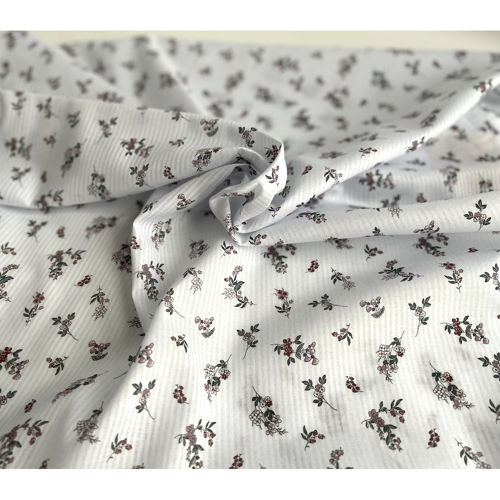 Voile de coton organique imprimé fleuri fond blanc Tissus issus de l'agriculture biologique  - 5