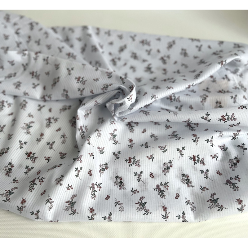 Voile de coton organique imprimé fleuri fond blanc Tissus issus de l'agriculture biologique  - 6