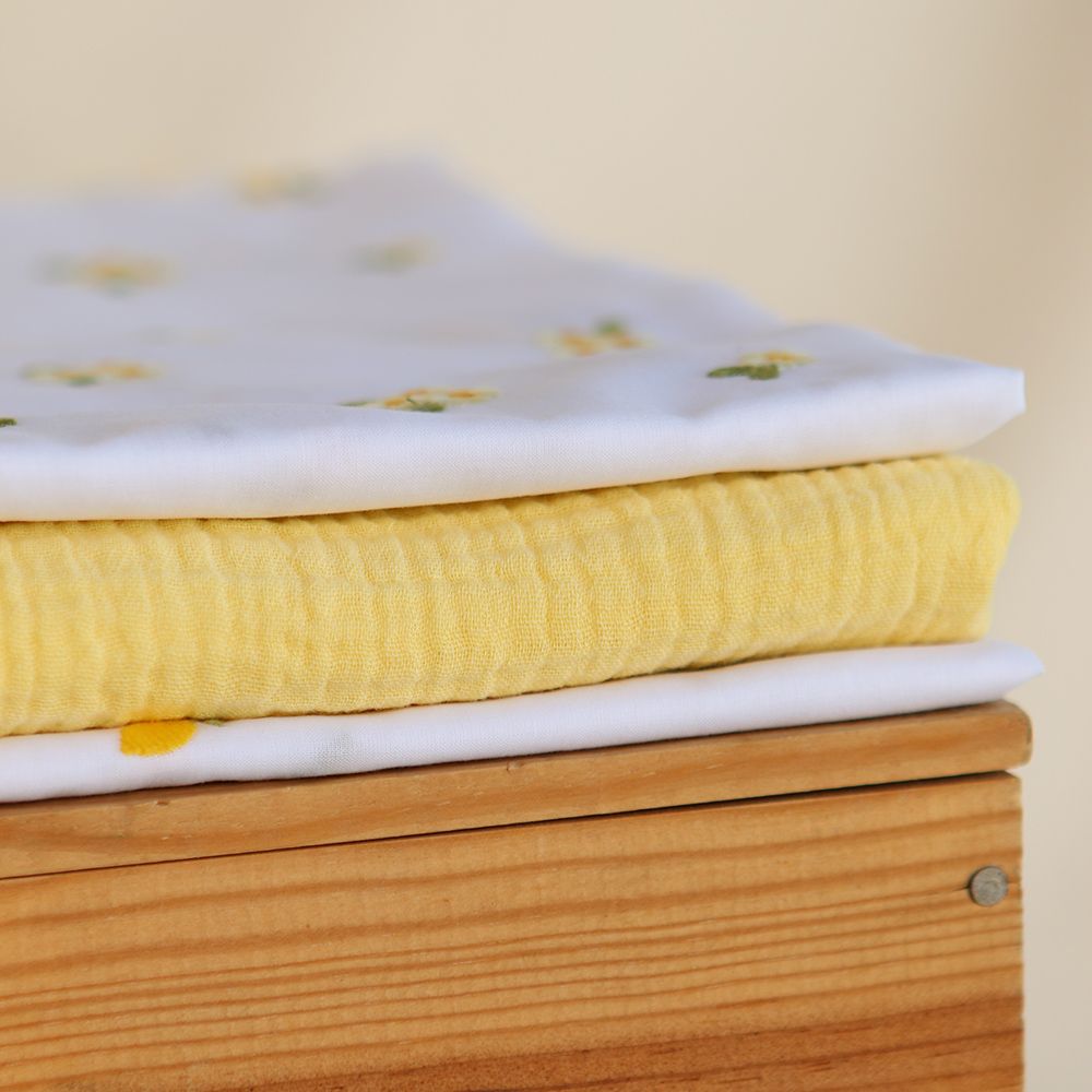 Basile - Voile de coton blanc broderies petits citrons