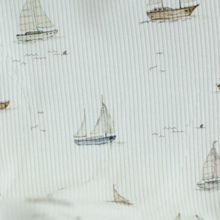 Jersey coton côtes fines à motifs bateaux