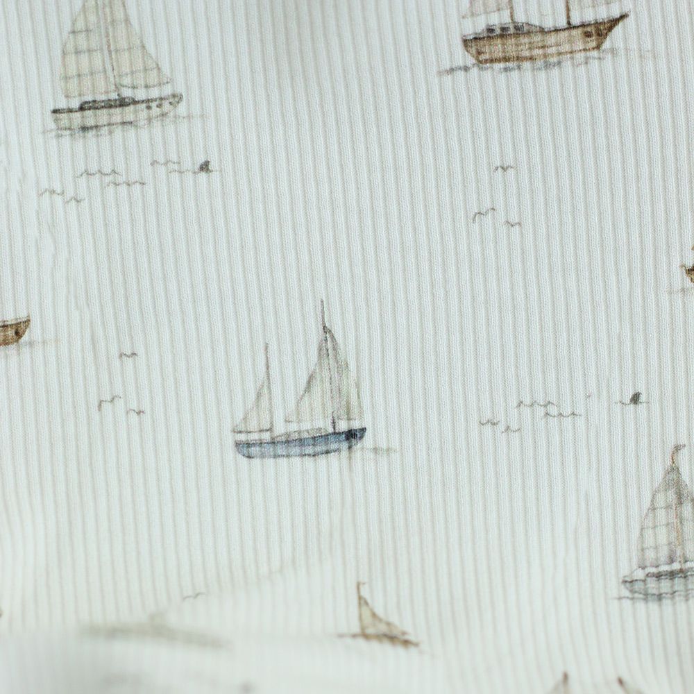 Jersey coton côtes fines à motifs bateaux