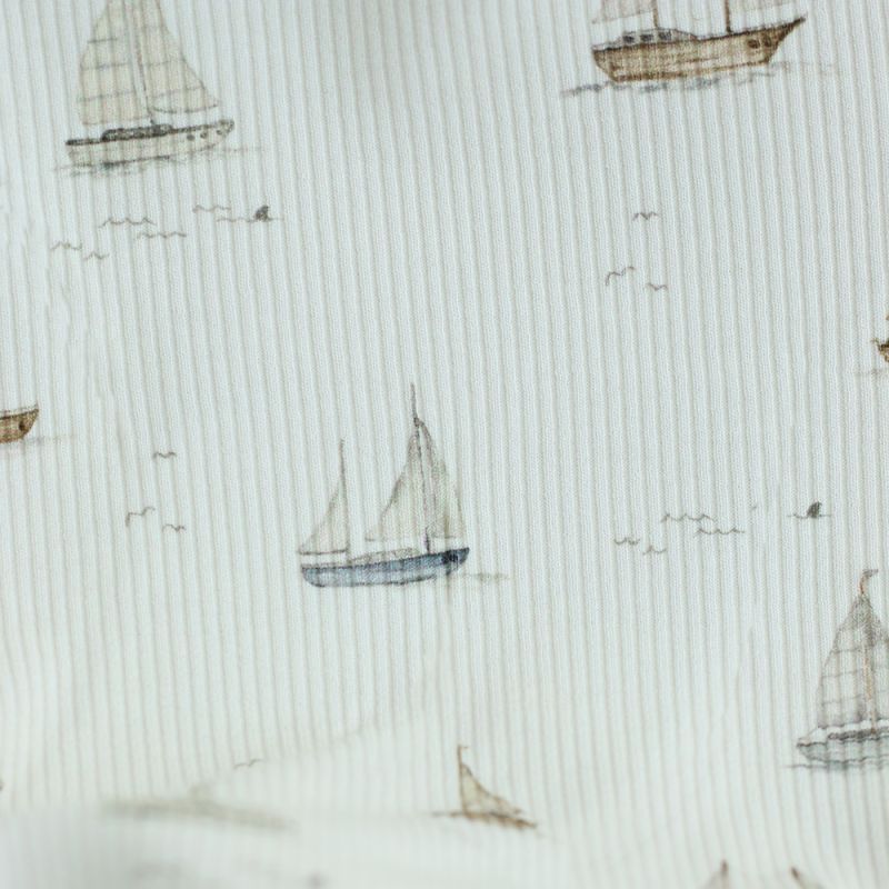 Jersey coton côtes fines à motifs bateaux