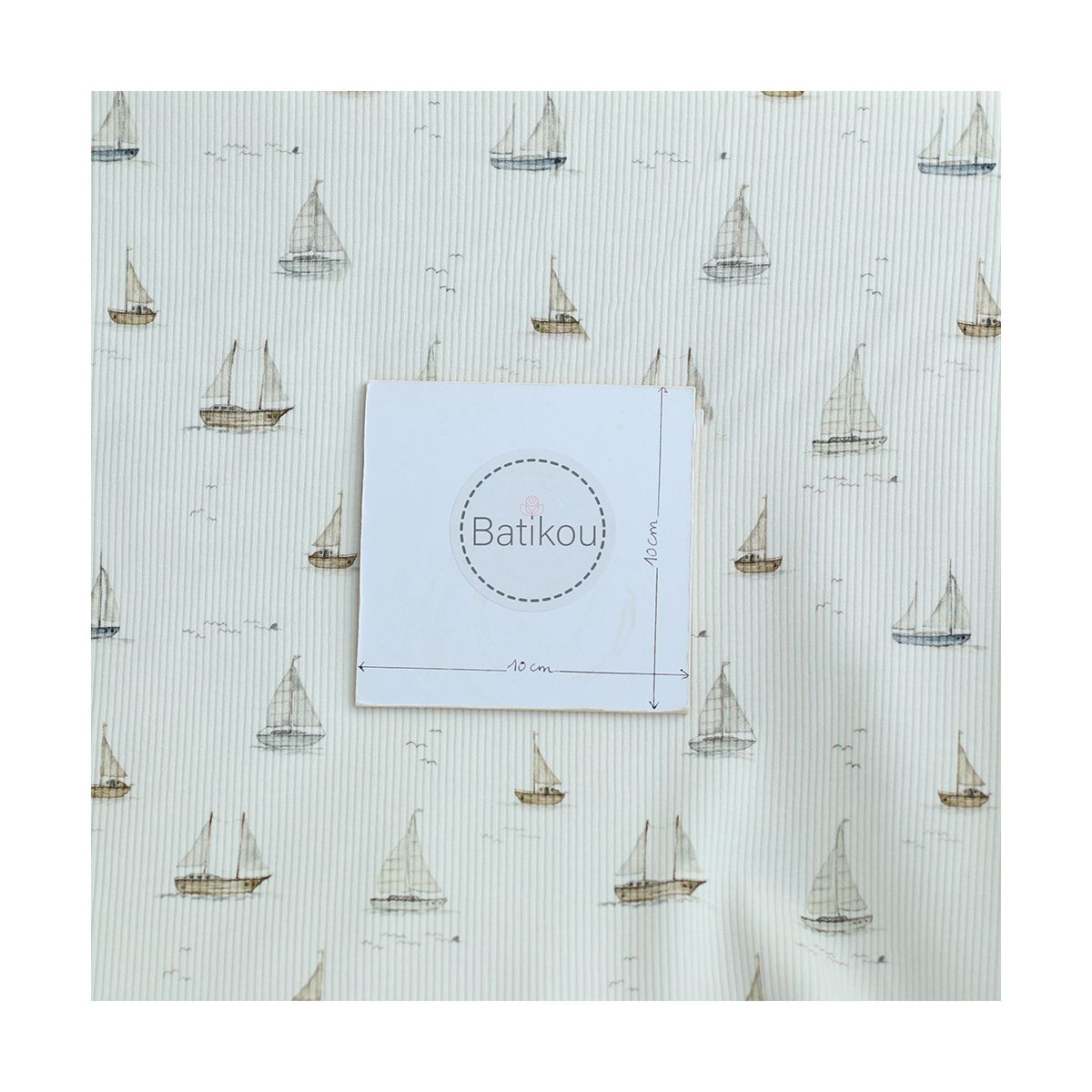 Jersey coton côtes fines à motifs bateaux