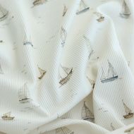 Jersey coton côtes fines à motifs bateaux