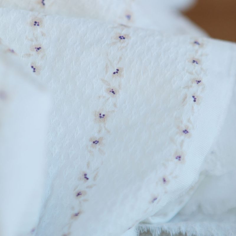 Alicia - Tissu coton texturé imprimé beige