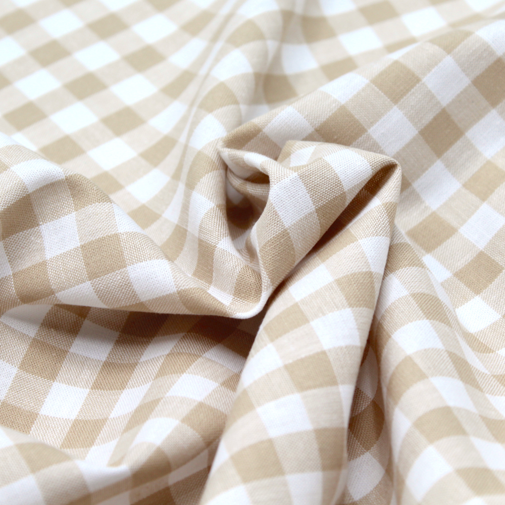 Coton vichy carreaux beige et blanc 10mm