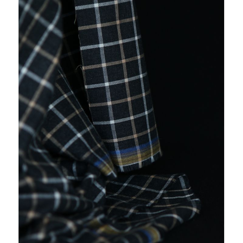 Blake - Coton gratté organique quadrillage écru et crème fond anthracite