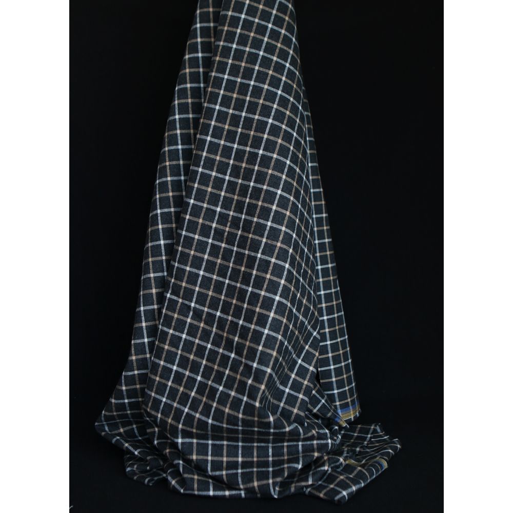 Blake - Coton gratté organique quadrillage écru et crème fond anthracite