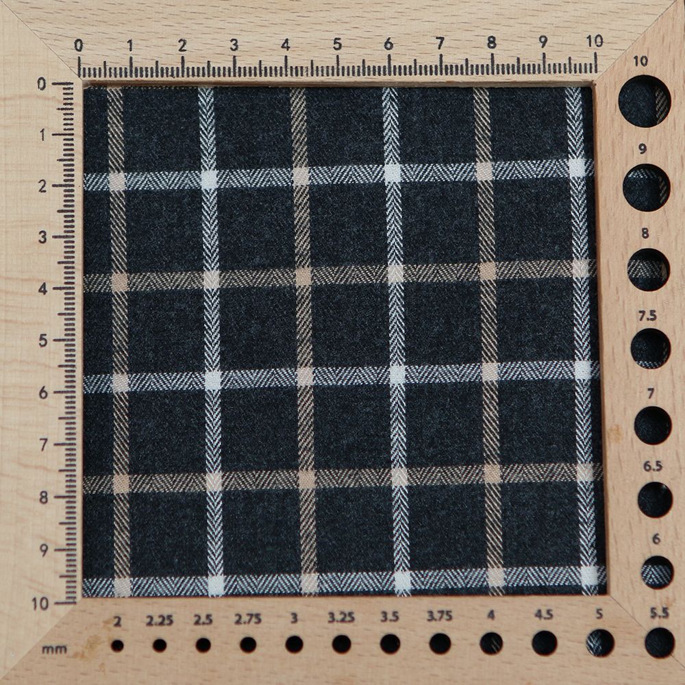 Blake - Coton gratté organique quadrillage écru et crème fond anthracite