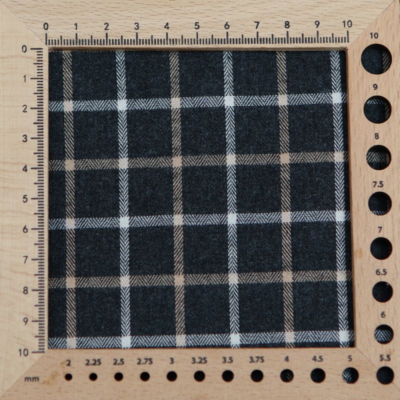 Blake - Coton gratté organique quadrillage écru et crème fond anthracite