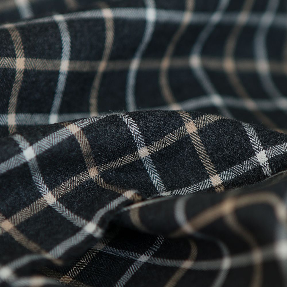 Blake - Coton gratté organique quadrillage écru et crème fond anthracite