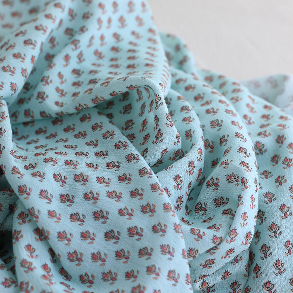 copy of Sheila - Tissu coton crêpe gaufré framboise à motifs