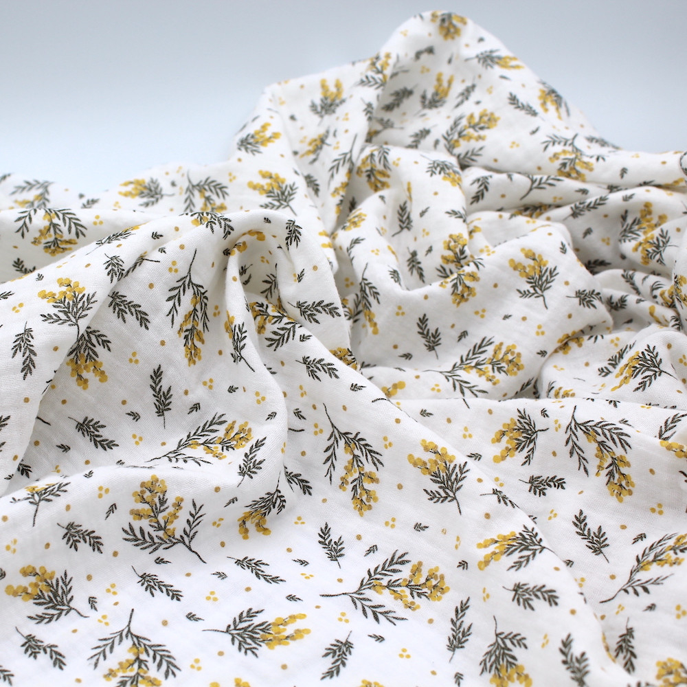 Double gaze de coton BIO motif exclusif Mimoza mimosa