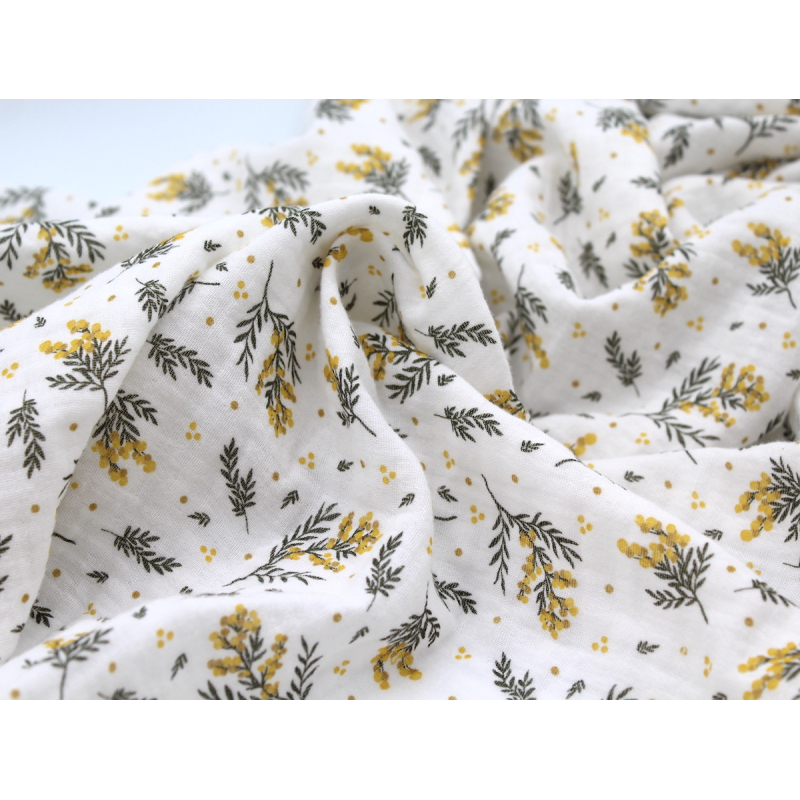 Double gaze de coton BIO motif exclusif Mimoza mimosa
