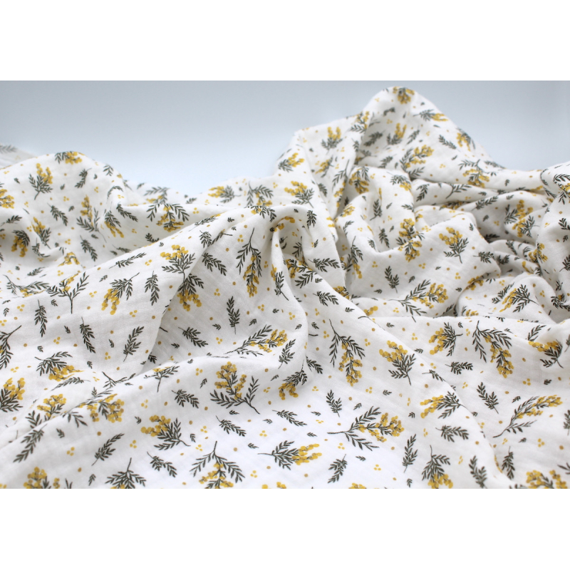 Double gaze de coton BIO motif exclusif Mimoza mimosa