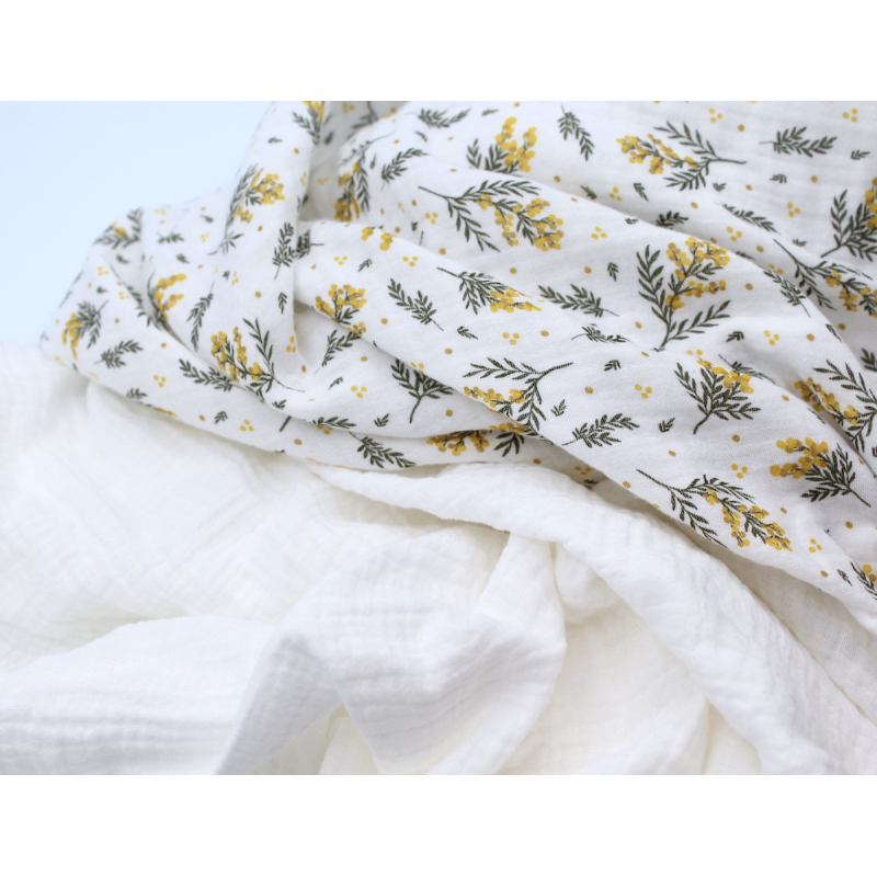 Double gaze de coton BIO motif exclusif Mimoza mimosa